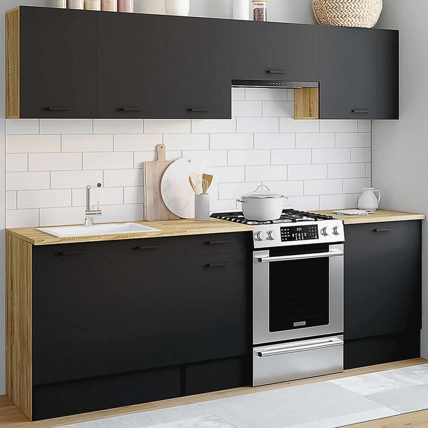 Cuisine Compl�te 240 Cm Subtil Avec Plan De Travail 7 �l�ments Bois Et Noir...