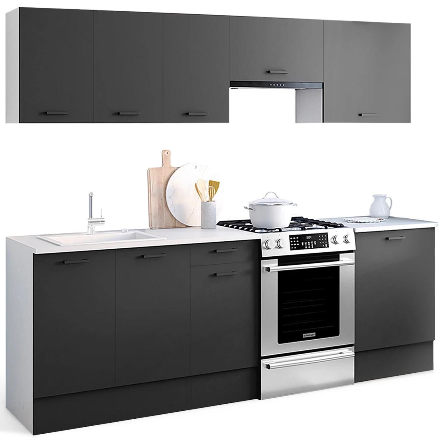 Cuisine Compl�te 240 Cm Subtil Avec Plan De Travail 7 �l�ments Blanc Et Gri... - 2