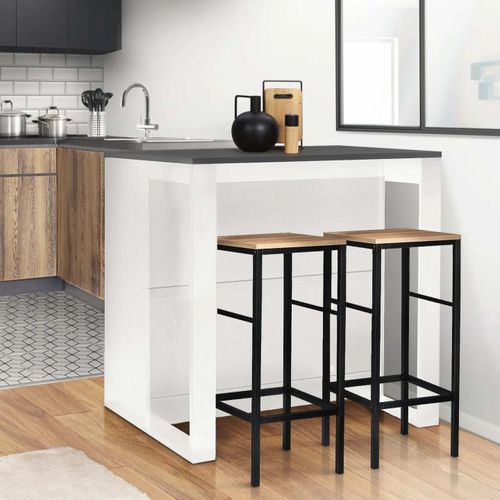 Table De Bar Îlot Juno Bois Blanc Et Plateau Gris