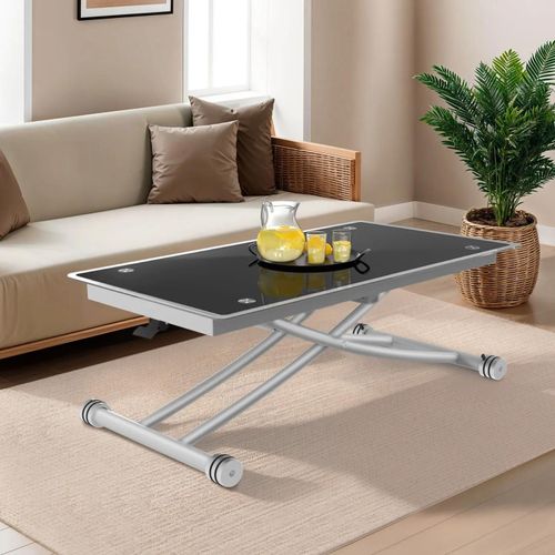 Table Basse 2-En-1 Relevable En Table À Manger 2 Personnes Urbana Plateau Verre Trempé