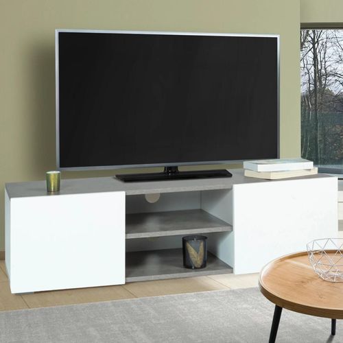 Meuble Tv Eli Portes Blanches Plateau Effet Béton