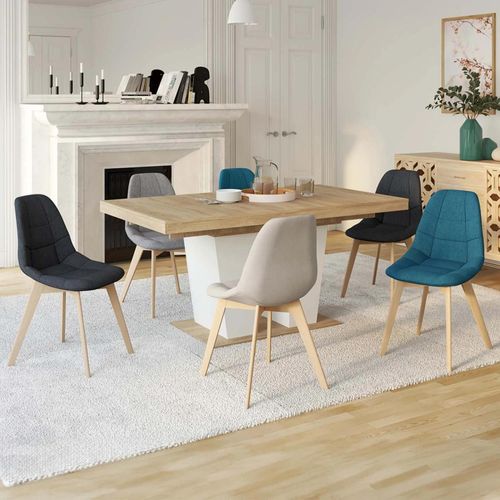 Lot De 6 Chaises Scandinaves Gaby Mix Color Beige, Gris Clair, Bleu Canard X2, Gris Foncé X2 En Tissu