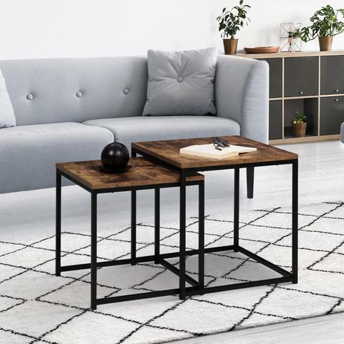 Lot De 2 Tables Basses Gigognes Dayton 40/45 Plateau Épais Effet Vieilli Design Industriel