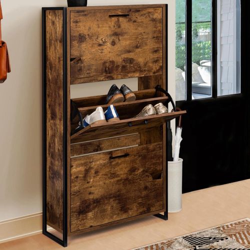 Meuble À Chaussures Dayton 3 Portes Effet Vieilli Design Industriel