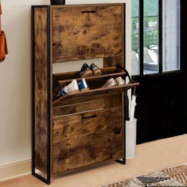 Meuble À Chaussures Dayton 3 Portes Effet Vieilli Design Industriel