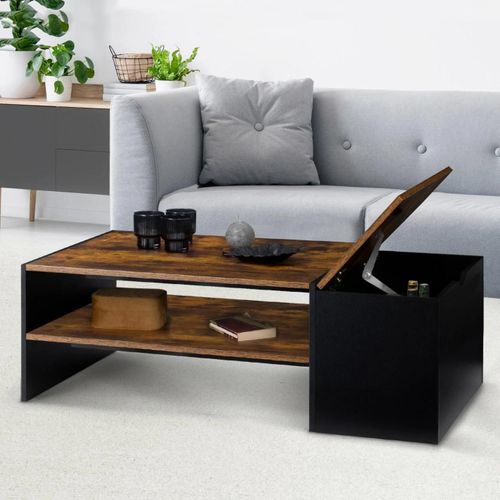 Idmarket - Table Basse Bar Contemporaine Rectangulaire Izia Avec Coffre Bois Effet Vieilli Et Noir