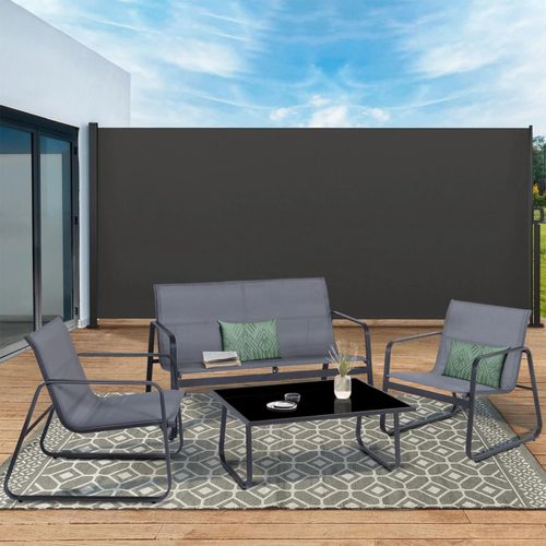 Paravent extérieur rétractable 200 x 500 cm gris anthracite store latéral