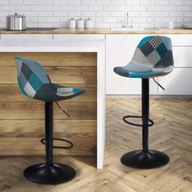 Lot De 2 Tabourets De Bar Karl Design Patchworks Bleus Pied Noir