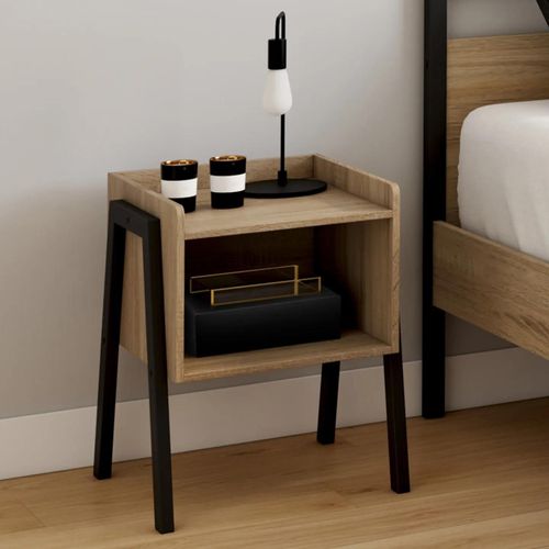 Lot De 2 Tables De Chevet Dalat 1 Niche Bois Et Pieds Métal Noir Design Industriel