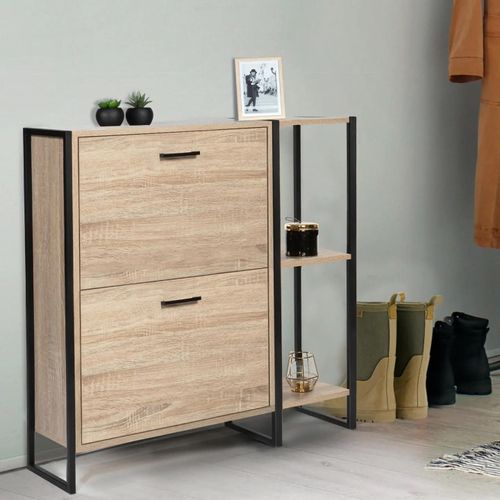 Meuble A Chaussures Luis 2 Portes Avec Etagere Design Industriel