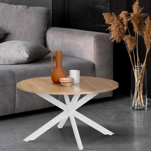 Idmarket - Table Basse Ronde Alix Pied Araignée 70 Cm Bois Et Blanc