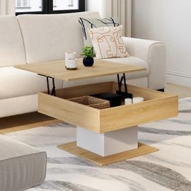 Table Basse Plateau Relevable Eden Carrée Bois Et Blanc