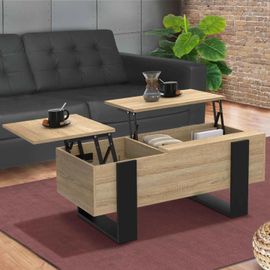 Table Basse 2 Plateaux Relevables Phoenix Bois Noir Et Façon Hêtre