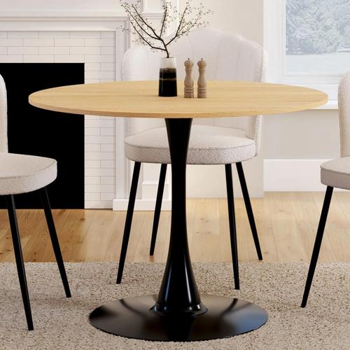 Table À Manger Ronde Dalia 4 Personnes Pieds Tulipe Bois Et Noir 100 Cm