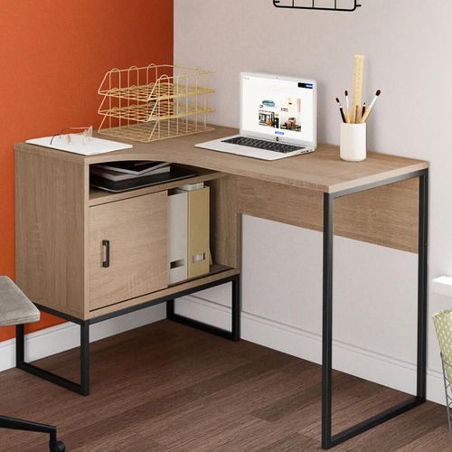 Idmarket Bureau D'angle Rob Façon Hêtre Et Noir Niche De Rangement Et Porte Design Industriel