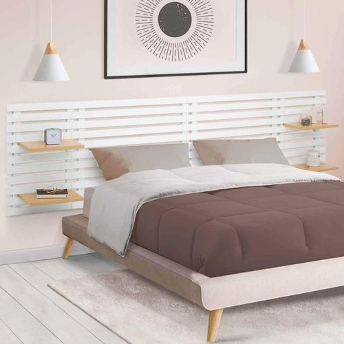 Tête De Lit Suspendue En Lattes Ava 240 Cm Bois Blanc Et Étagères Façon Hêtre