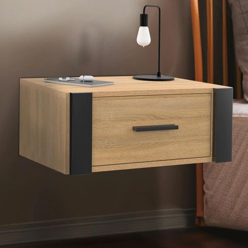 Lot De 2 Tables De Chevet Murales Onyx 1 Tiroir Étagère Suspendue Bois Et Noir