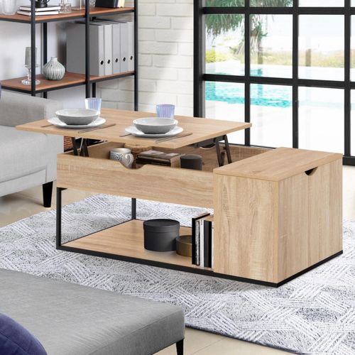 Table Basse Plateau Relevable Detroit Avec Coffre Design Industriel