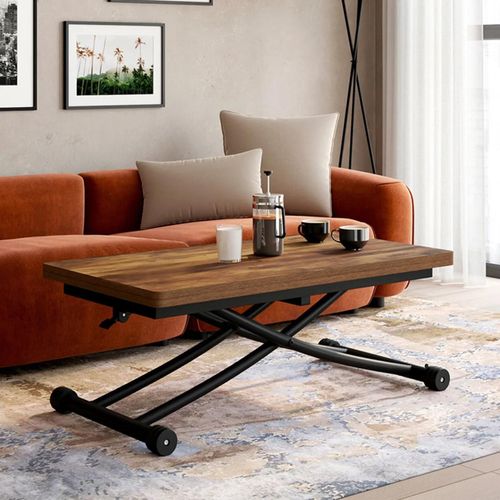 Table Basse Relevable En Table À Manger Urbana Bois Foncé Effet Vieilli Et Noir Design Industriel