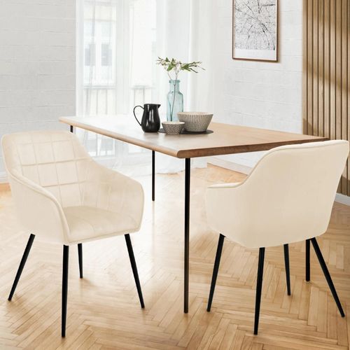 Lot De 2 Chaises De Salle À Manger, Fauteuils De Table Mady En Velours Beige