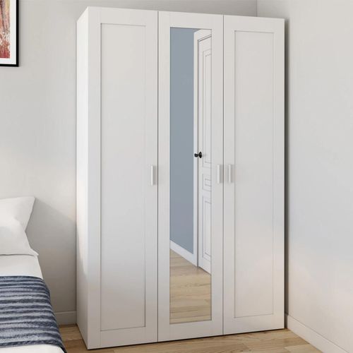 Armoire 3 Portes Vito Blanc Penderie 120 Cm Avec Miroir Et Étagères