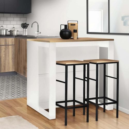 Table De Bar Îlot Juno Bois Blanc Et Plateau Façon Hêtre