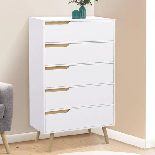 Commode 5 Tiroirs Helsinki 60 Cm Chiffonnier Scandinave Blanc