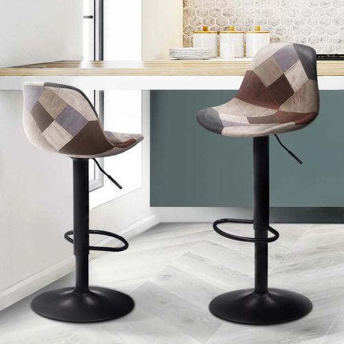 Idmarket Lot De 2 Tabourets De Bar Karl Design Patchworks Marron, Gris Et Beiges Pied Noir