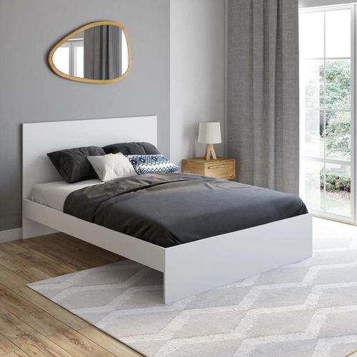 Lit Double Omaha Avec Tête De Lit Et Sommier 140 X 190 Cm Blanc