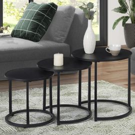 Lot De 3 Tables Basses Gigognes Rondes Davis 35-40-45 En Métal Noir Mat Design Industriel