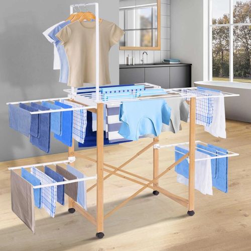 Séchoir À Linge Deluxe Design Imitation Bois Avec Penderie