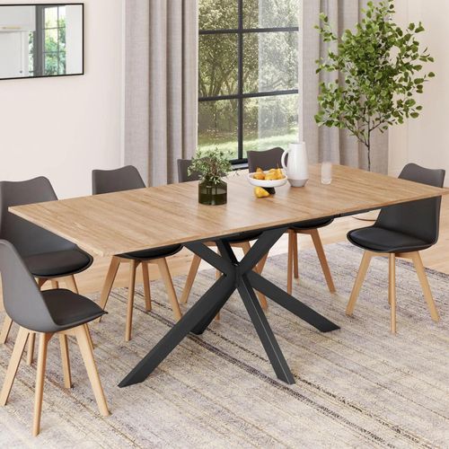 Table À Manger Extensible Rectangle Alix Avec Rangement 6-10 Personnes Bois Et Noir 160-200 Cm
