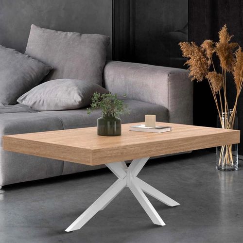 Table Basse Rectangle Alix 110 Cm Pied Araignée Bois Et Blanc