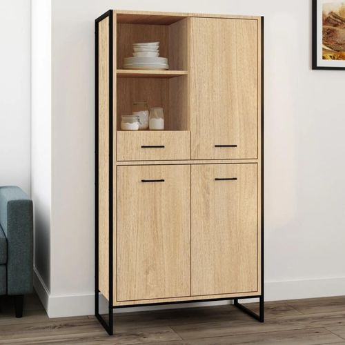 Idmarket Buffet Haut H. 160 Cm Detroit 3 Portes Avec Tiroir Design Industriel