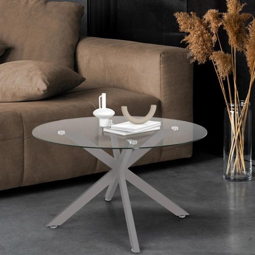 Table Basse Ronde Alix Pied Araignée 70 Cm Plateau Verre Pied Acier Effet Chromé