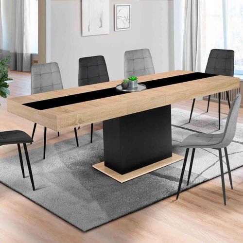 Table À Manger Extensible Rectangle Eden 6-10 Personnes Bois Et Noir Bande Centrale Noire 160-200 Cm