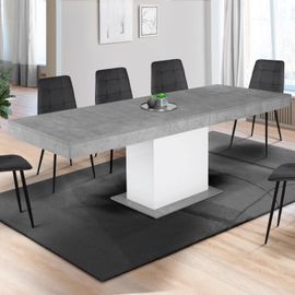 Table À Manger Extensible Rectangle Eden 6-10 Personnes Béton Et Blanc 160-200 Cm