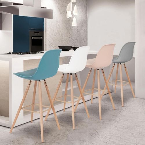 Lot De 4 Tabourets De Bar Sara Mix Color Pastel Rose, Blanc, Gris Clair Et Bleu