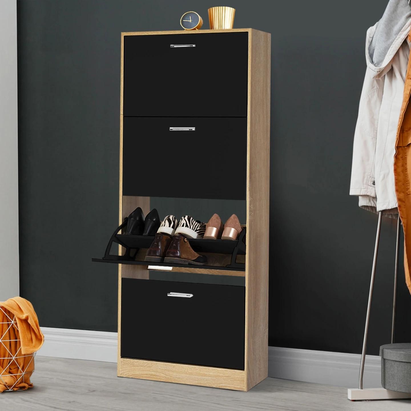Meuble  Chaussures Imitation Htre 4 Portes Noires