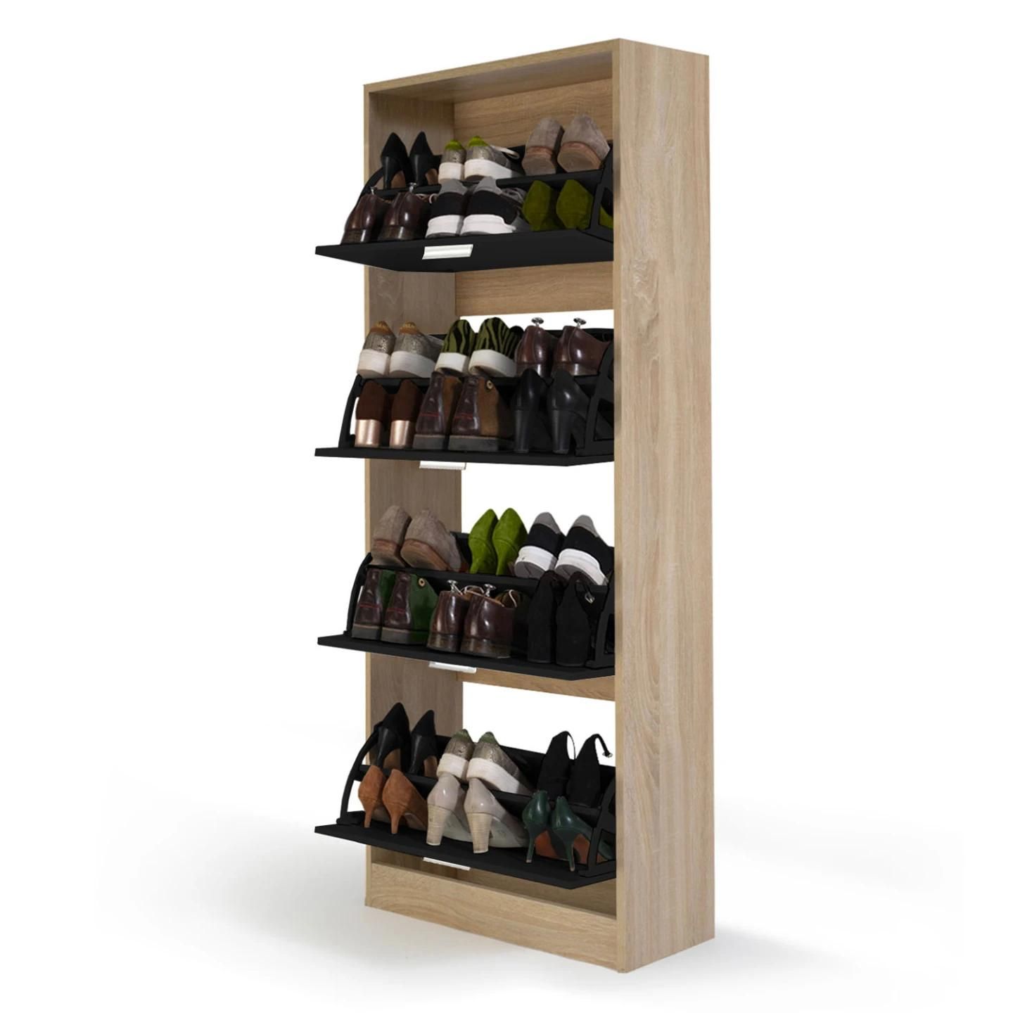 Meuble  Chaussures Imitation Htre 4 Portes Noires - 4