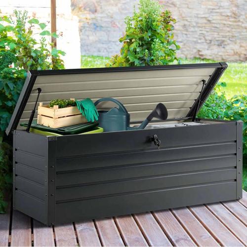 Coffre De Rangement Métal Verrouillable Gris Anthracite Pour Jardin 600l 165x70x63 Cm