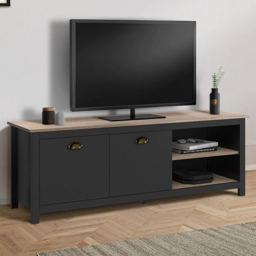 Meuble Tv 140 Cm Vintage Isis Bois Et Noir