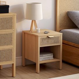 Lot De 2 Tables De Chevet Edhen Cannage Avec 1 Tiroir Et 1 Niche