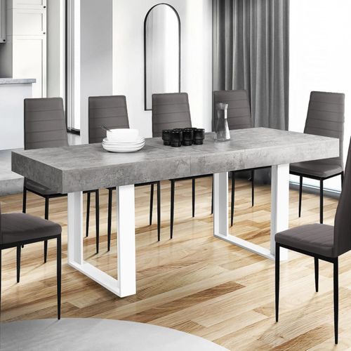 Idmarket Table À Manger Extensible Oregon 6-10 Personnes Effet Béton Et Blanc 160-200 Cm