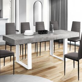 Idmarket Table À Manger Extensible Oregon 6-10 Personnes Effet Béton Et Blanc 160-200 Cm