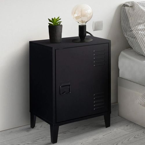 Table De Chevet Ester 1 Porte En Métal Noir Design Industriel