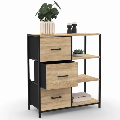 Petit Buffet D�Appoint Industriel 3 Tiroirs Et �tag�res - 2