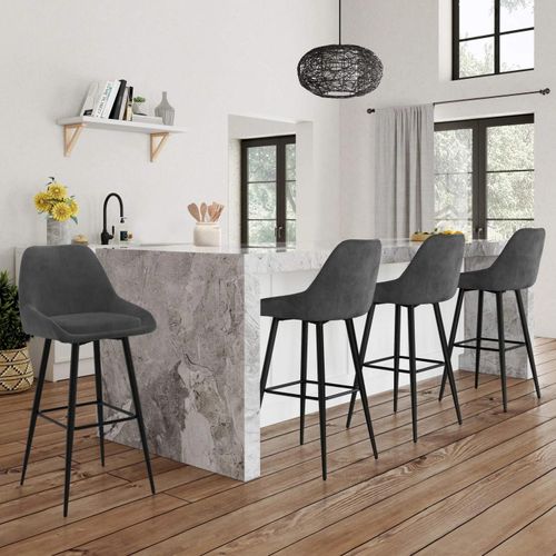 Tabourets De Bar En Velours Gris Foncé : Lot De 4