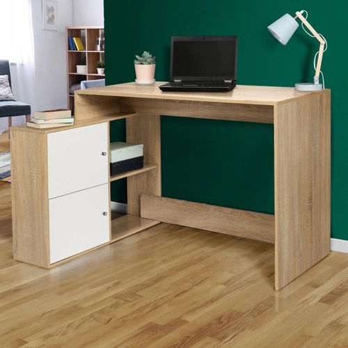 Bureau D'angle Bob Imitation Hêtre Portes Blanches
