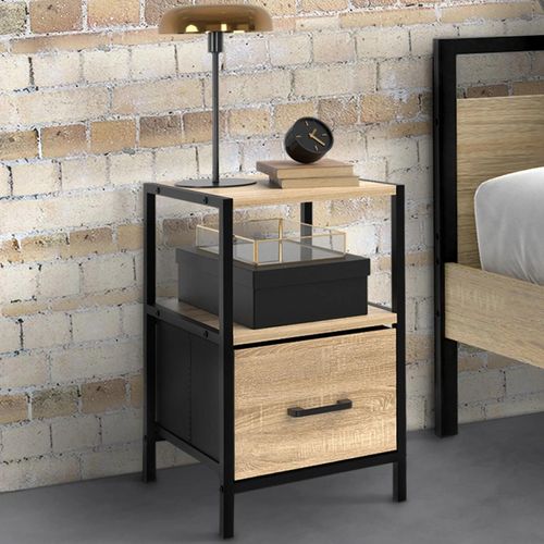 Idmarket Lot De 2 Tables De Chevet 1 Tiroir En Tissu Et 1 Niche Utah Design Industriel